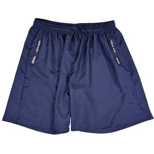 New Sport Mens XXL Navy Blue Athletic Gym Shorts Zipper Pockets Drawstring Navy